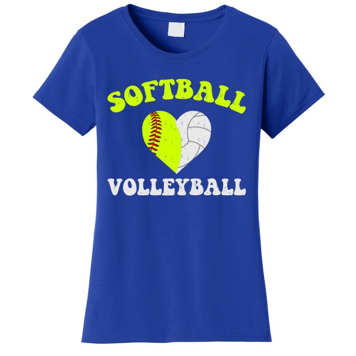 Funny Softball Volleyball Heart Groovy Softball Lover Cool Gift Women's T-Shirt