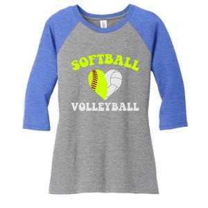 Funny Softball Volleyball Heart Groovy Softball Lover Cool Gift Women's Tri-Blend 3/4-Sleeve Raglan Shirt