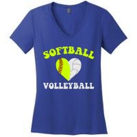 Funny Softball Volleyball Heart Groovy Softball Lover Cool Gift Women's V-Neck T-Shirt