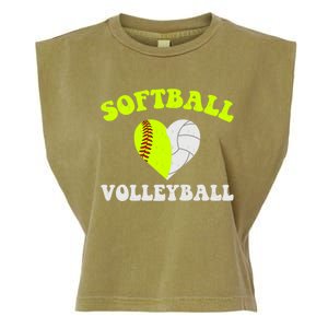 Funny Softball Volleyball Heart Groovy Softball Lover Cool Gift Garment-Dyed Women's Muscle Tee