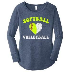 Funny Softball Volleyball Heart Groovy Softball Lover Cool Gift Women's Perfect Tri Tunic Long Sleeve Shirt