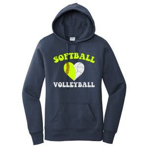 Funny Softball Volleyball Heart Groovy Softball Lover Cool Gift Women's Pullover Hoodie