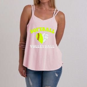 Funny Softball Volleyball Heart Groovy Softball Lover Cool Gift Women's Strappy Tank