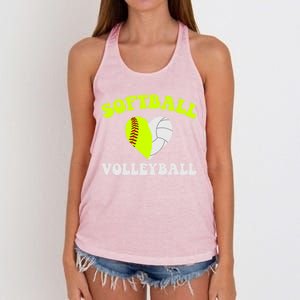 Funny Softball Volleyball Heart Groovy Softball Lover Cool Gift Women's Knotted Racerback Tank