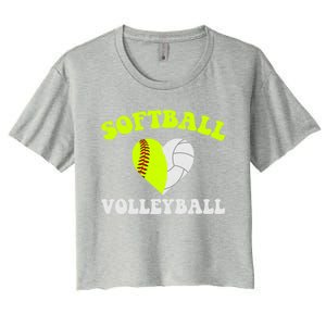 Funny Softball Volleyball Heart Groovy Softball Lover Cool Gift Women's Crop Top Tee