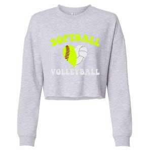 Funny Softball Volleyball Heart Groovy Softball Lover Cool Gift Cropped Pullover Crew