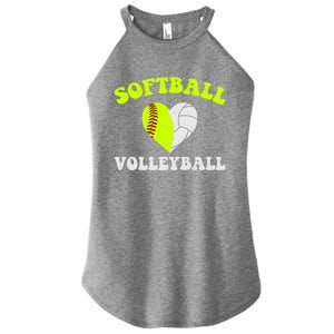 Funny Softball Volleyball Heart Groovy Softball Lover Cool Gift Women's Perfect Tri Rocker Tank