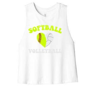 Funny Softball Volleyball Heart Groovy Softball Lover Cool Gift Women's Racerback Cropped Tank