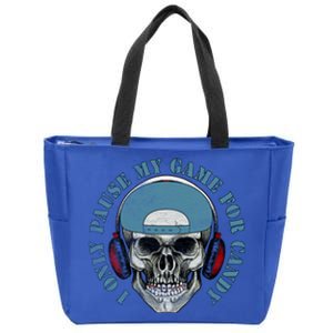 Funny Skeleton Video Gamer I Only Pause My Game For Candy Gift Zip Tote Bag