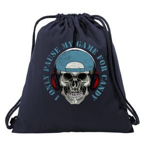 Funny Skeleton Video Gamer I Only Pause My Game For Candy Gift Drawstring Bag