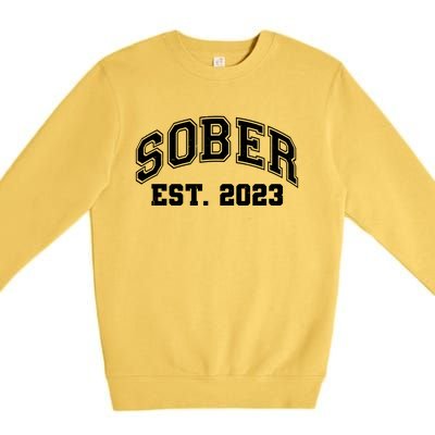 Funny Sober Varsity Est. 2023 Sobriety Celebrate Recovery Premium Crewneck Sweatshirt