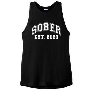 Funny Sober Varsity Est. 2023 Sobriety Celebrate Recovery Ladies PosiCharge Tri-Blend Wicking Tank