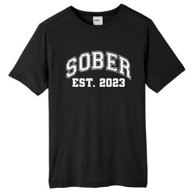 Funny Sober Varsity Est. 2023 Sobriety Celebrate Recovery Tall Fusion ChromaSoft Performance T-Shirt