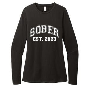 Funny Sober Varsity Est. 2023 Sobriety Celebrate Recovery Womens CVC Long Sleeve Shirt