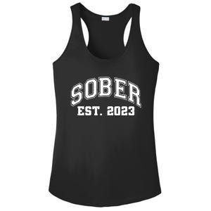 Funny Sober Varsity Est. 2023 Sobriety Celebrate Recovery Ladies PosiCharge Competitor Racerback Tank