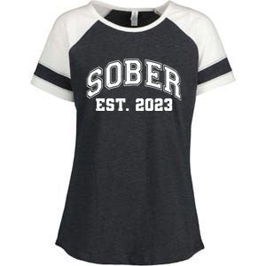 Funny Sober Varsity Est. 2023 Sobriety Celebrate Recovery Enza Ladies Jersey Colorblock Tee