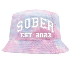 Funny Sober Varsity Est. 2023 Sobriety Celebrate Recovery Tie-Dyed Bucket Hat