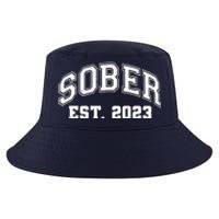 Funny Sober Varsity Est. 2023 Sobriety Celebrate Recovery Cool Comfort Performance Bucket Hat