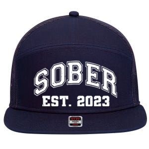 Funny Sober Varsity Est. 2023 Sobriety Celebrate Recovery 7 Panel Mesh Trucker Snapback Hat