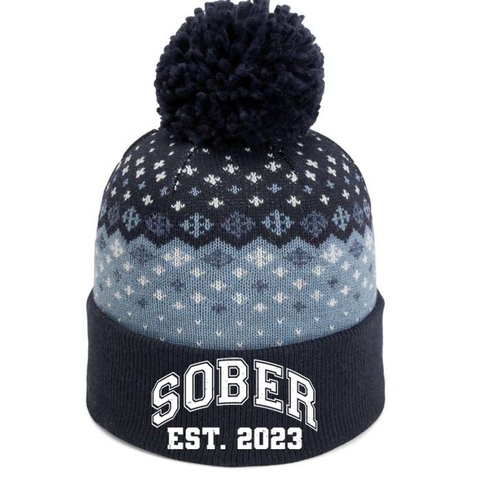 Funny Sober Varsity Est. 2023 Sobriety Celebrate Recovery The Baniff Cuffed Pom Beanie