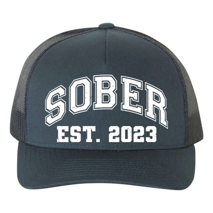 Funny Sober Varsity Est. 2023 Sobriety Celebrate Recovery Yupoong Adult 5-Panel Trucker Hat