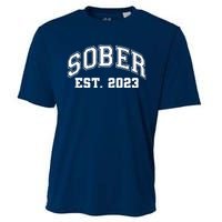 Funny Sober Varsity Est. 2023 Sobriety Celebrate Recovery Cooling Performance Crew T-Shirt