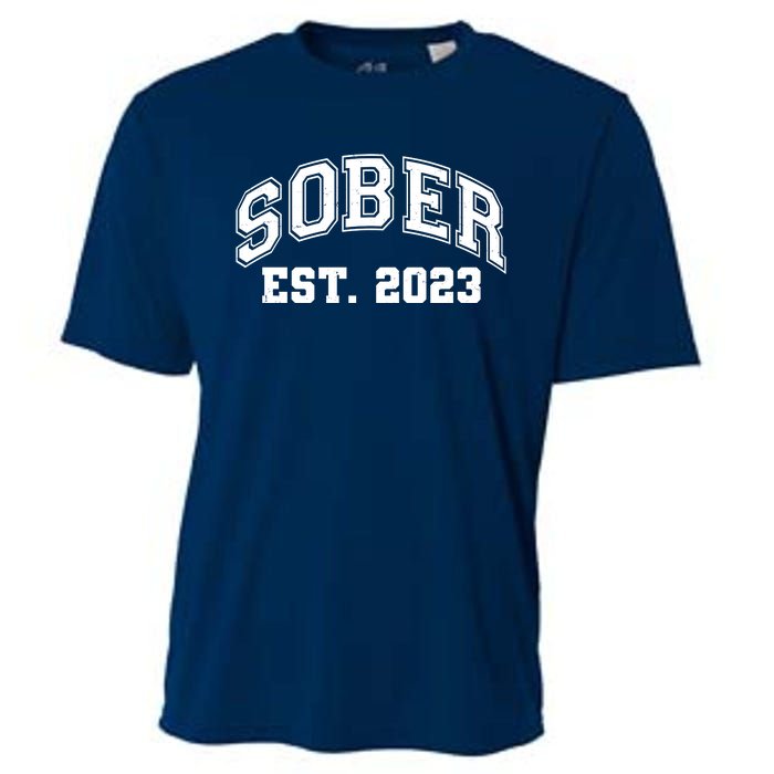 Funny Sober Varsity Est. 2023 Sobriety Celebrate Recovery Cooling Performance Crew T-Shirt