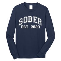 Funny Sober Varsity Est. 2023 Sobriety Celebrate Recovery Long Sleeve Shirt