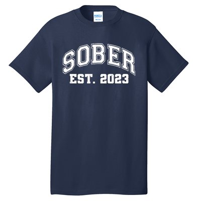 Funny Sober Varsity Est. 2023 Sobriety Celebrate Recovery Tall T-Shirt