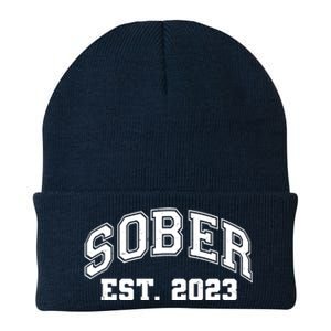 Funny Sober Varsity Est. 2023 Sobriety Celebrate Recovery Knit Cap Winter Beanie