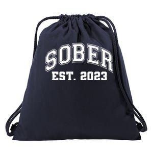 Funny Sober Varsity Est. 2023 Sobriety Celebrate Recovery Drawstring Bag