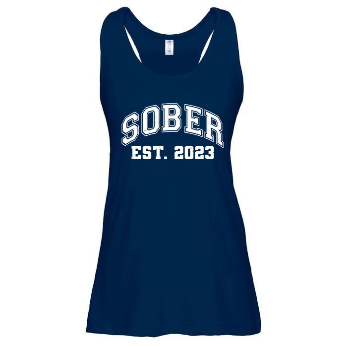 Funny Sober Varsity Est. 2023 Sobriety Celebrate Recovery Ladies Essential Flowy Tank