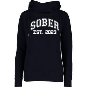 Funny Sober Varsity Est. 2023 Sobriety Celebrate Recovery Womens Funnel Neck Pullover Hood