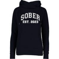 Funny Sober Varsity Est. 2023 Sobriety Celebrate Recovery Womens Funnel Neck Pullover Hood