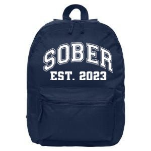 Funny Sober Varsity Est. 2023 Sobriety Celebrate Recovery 16 in Basic Backpack