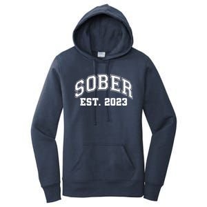 Funny Sober Varsity Est. 2023 Sobriety Celebrate Recovery Women's Pullover Hoodie