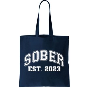 Funny Sober Varsity Est. 2023 Sobriety Celebrate Recovery Tote Bag