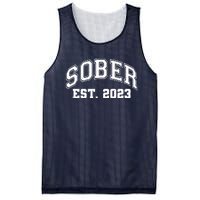 Funny Sober Varsity Est. 2023 Sobriety Celebrate Recovery Mesh Reversible Basketball Jersey Tank