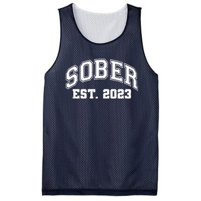 Funny Sober Varsity Est. 2023 Sobriety Celebrate Recovery Mesh Reversible Basketball Jersey Tank