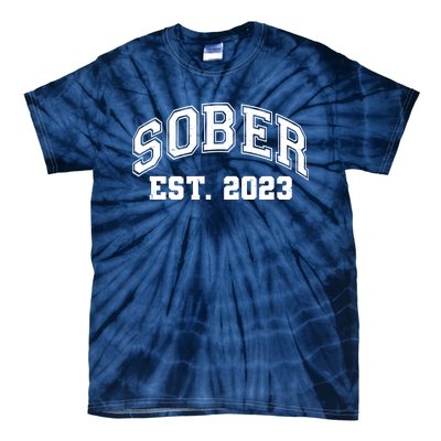 Funny Sober Varsity Est. 2023 Sobriety Celebrate Recovery Tie-Dye T-Shirt