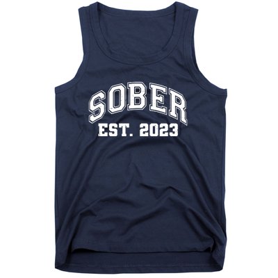 Funny Sober Varsity Est. 2023 Sobriety Celebrate Recovery Tank Top