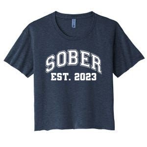 Funny Sober Varsity Est. 2023 Sobriety Celebrate Recovery Women's Crop Top Tee