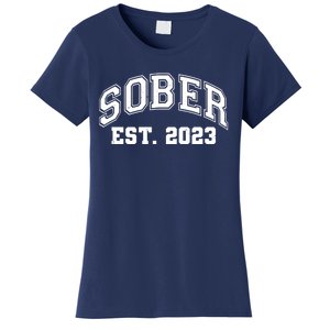 Funny Sober Varsity Est. 2023 Sobriety Celebrate Recovery Women's T-Shirt