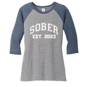 Funny Sober Varsity Est. 2023 Sobriety Celebrate Recovery Women's Tri-Blend 3/4-Sleeve Raglan Shirt