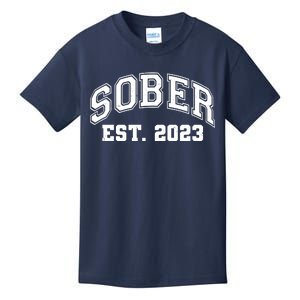 Funny Sober Varsity Est. 2023 Sobriety Celebrate Recovery Kids T-Shirt