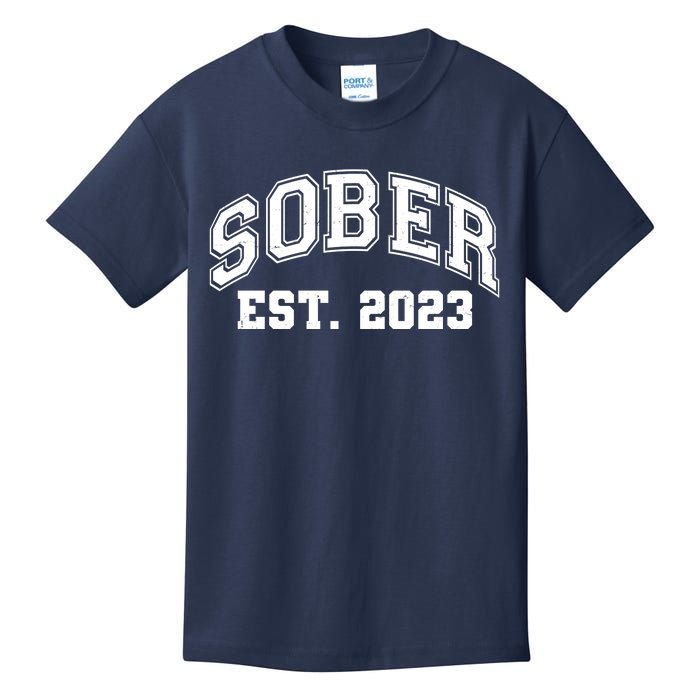 Funny Sober Varsity Est. 2023 Sobriety Celebrate Recovery Kids T-Shirt