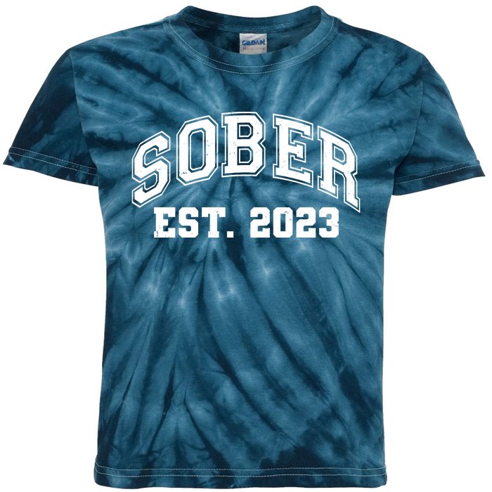 Funny Sober Varsity Est. 2023 Sobriety Celebrate Recovery Kids Tie-Dye T-Shirt