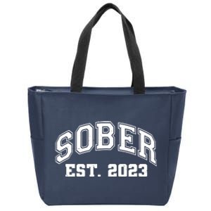 Funny Sober Varsity Est. 2023 Sobriety Celebrate Recovery Zip Tote Bag