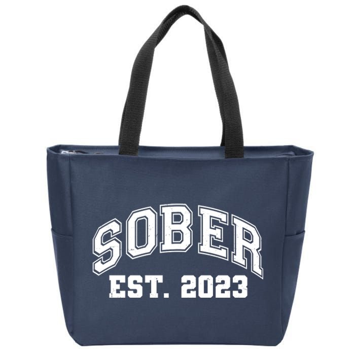 Funny Sober Varsity Est. 2023 Sobriety Celebrate Recovery Zip Tote Bag