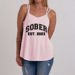 Funny Sober Varsity Est. 2023 Sobriety Celebrate Recovery Women's Strappy Tank